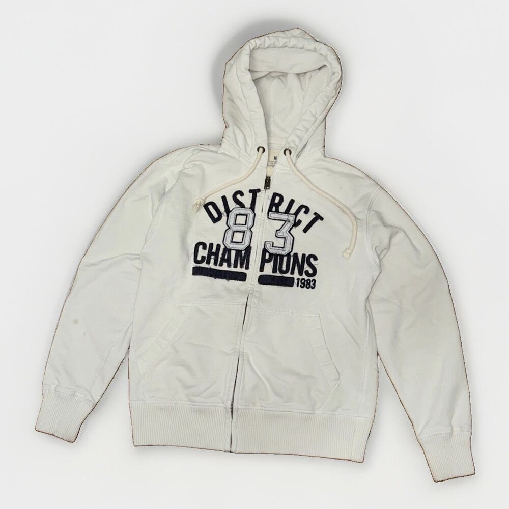 Vintage Old Navy full-zip hoodie White Felt Patch Thermal-Lined Hood Med 19x23